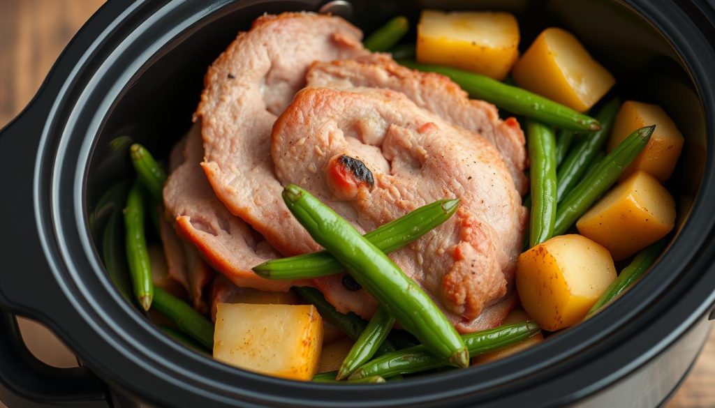 Crockpot Ham, Green Beans, and Potatoes