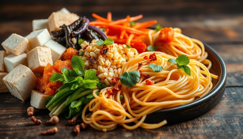 Protein alternatives, noodle variations, and spice additions