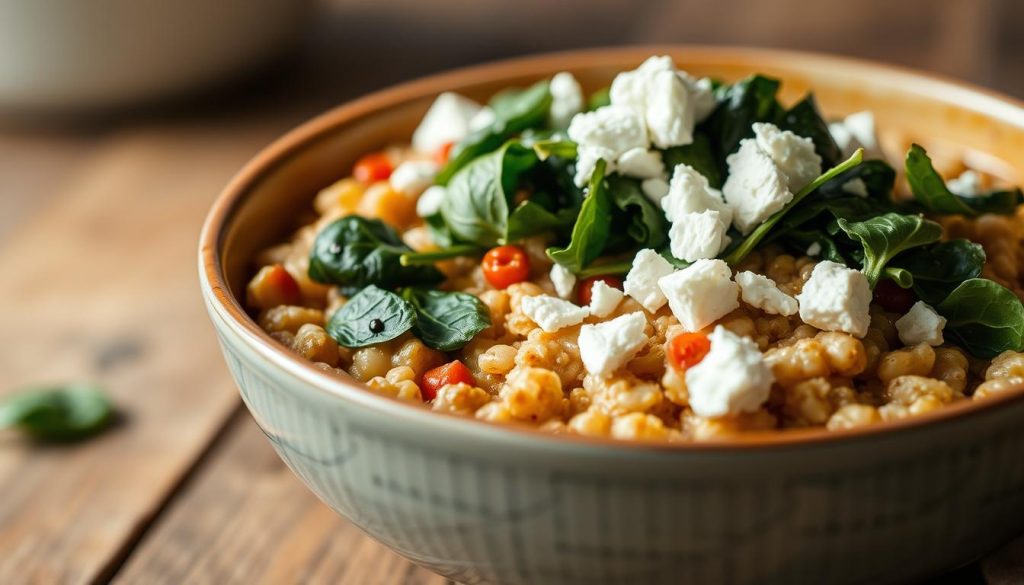 Savory Oatmeal with Spinach and Feta