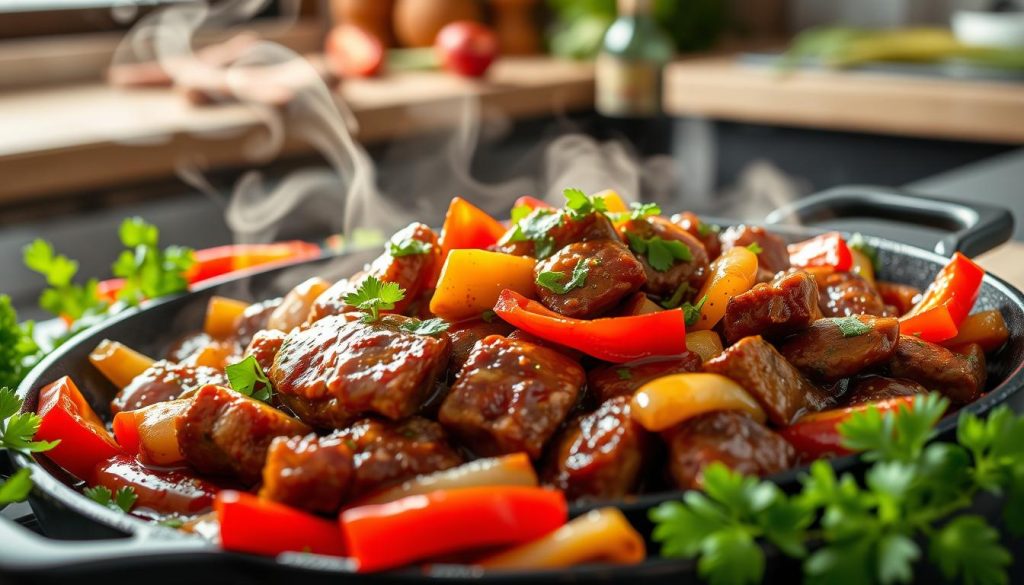 Sizzling Chinese Pepper Steak with Onions