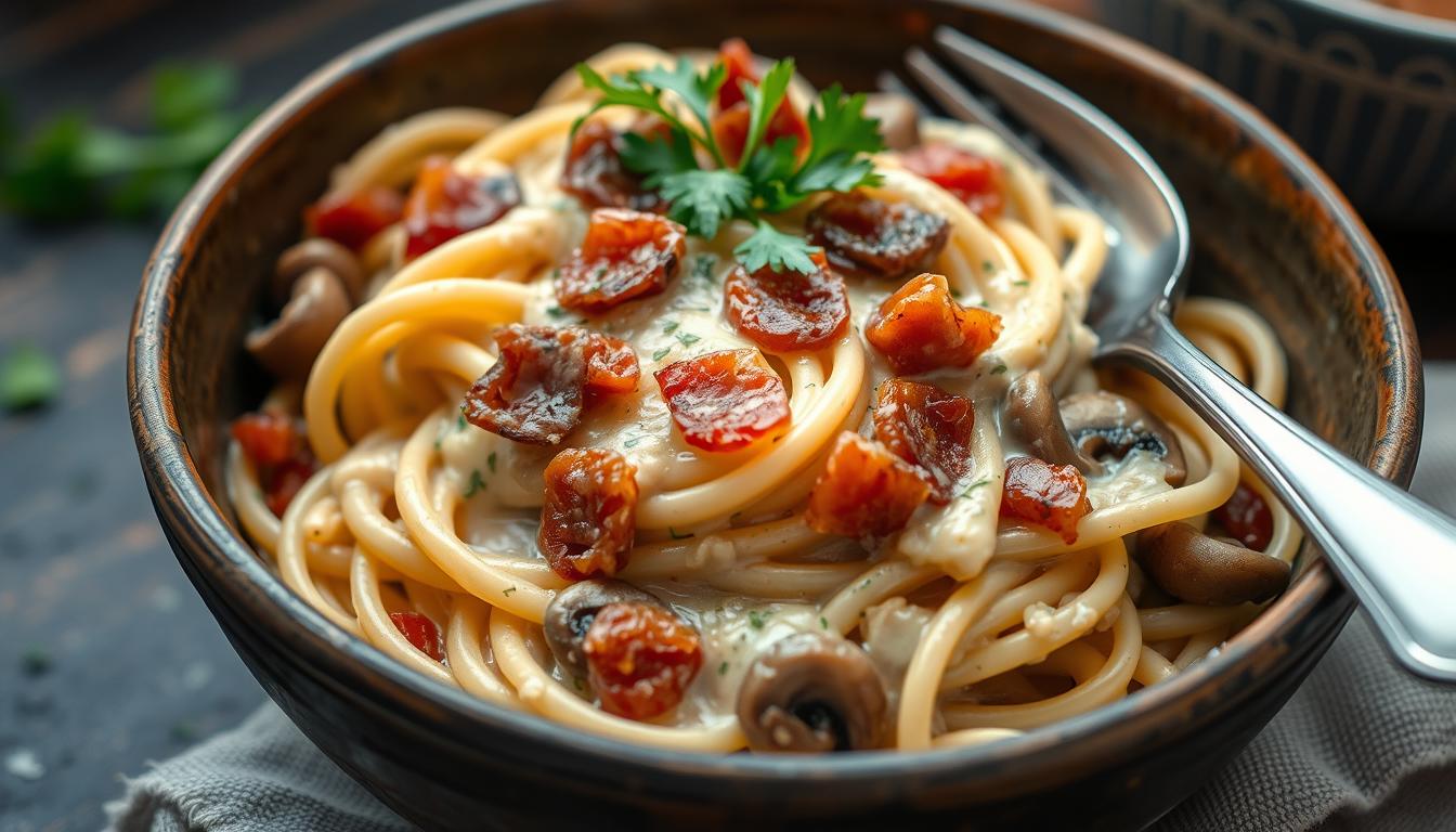 creamy bacon and mushroom pasta