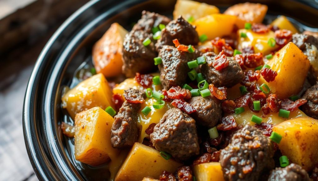 crockpot loaded steak and potato bake