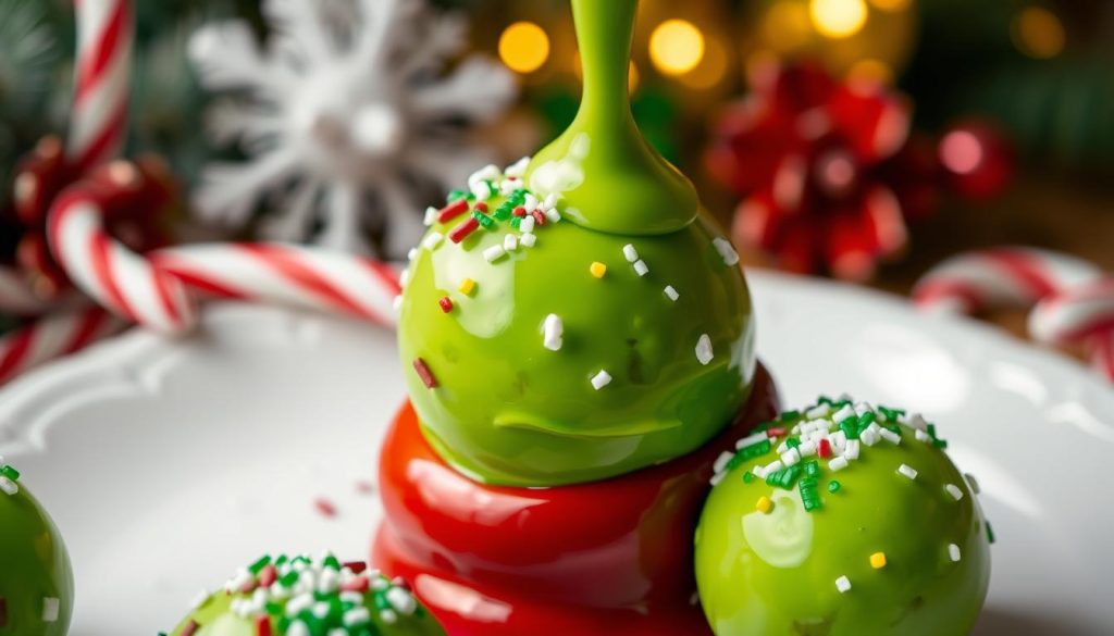 Coating Grinch Oreo Balls