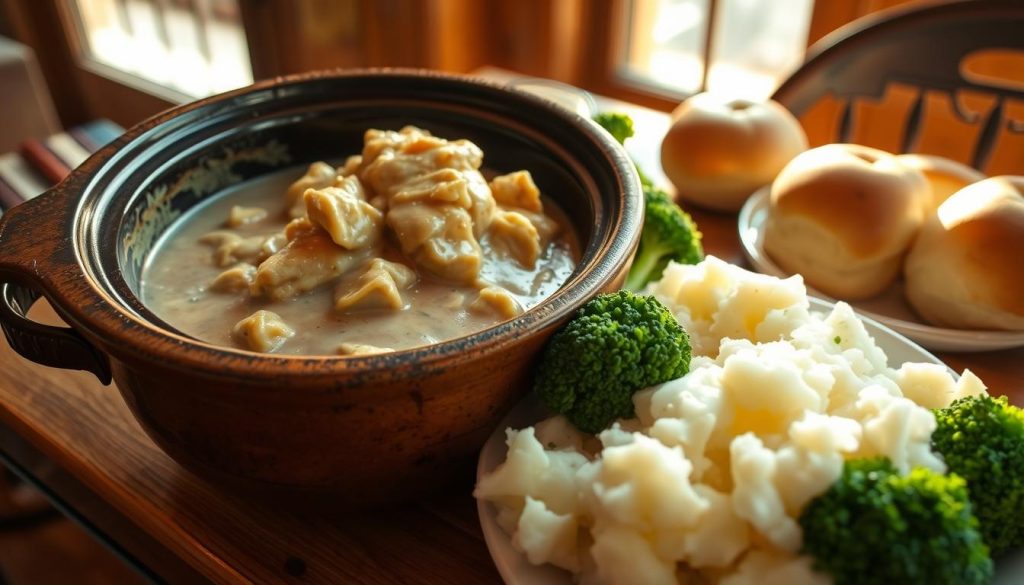 Crockpot Chicken and Gravy with Side Dishes