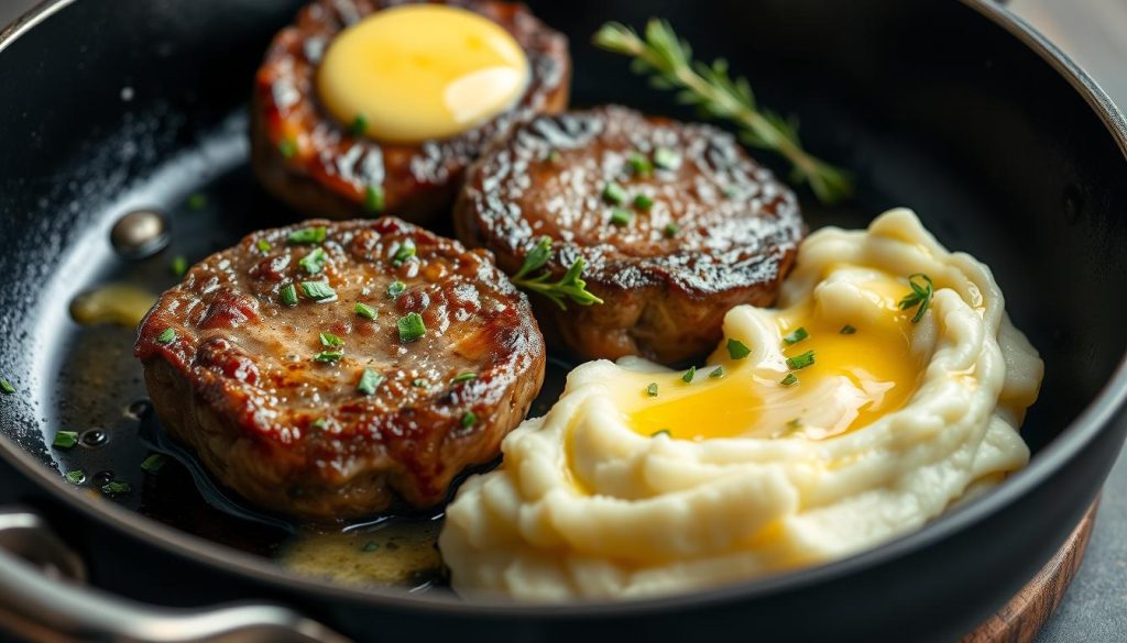 Garlic Butter Steak Bites and Mash