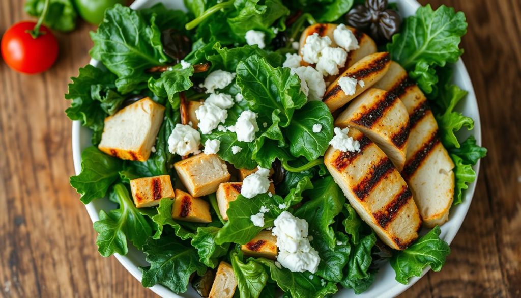 Kale, Swiss Chard, Chicken, and Feta Salad