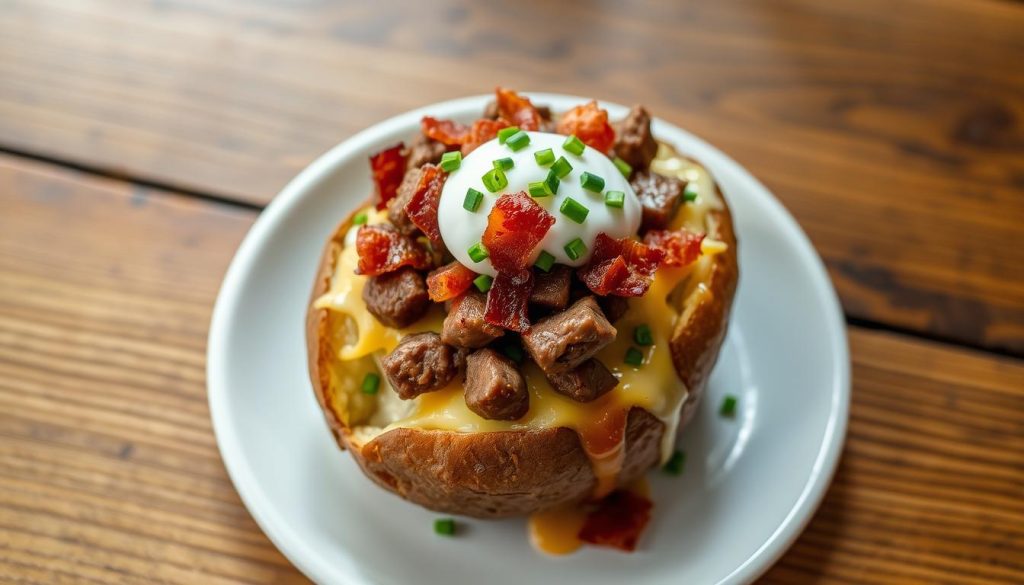 Loaded Baked Potato with Tender Steak Bites