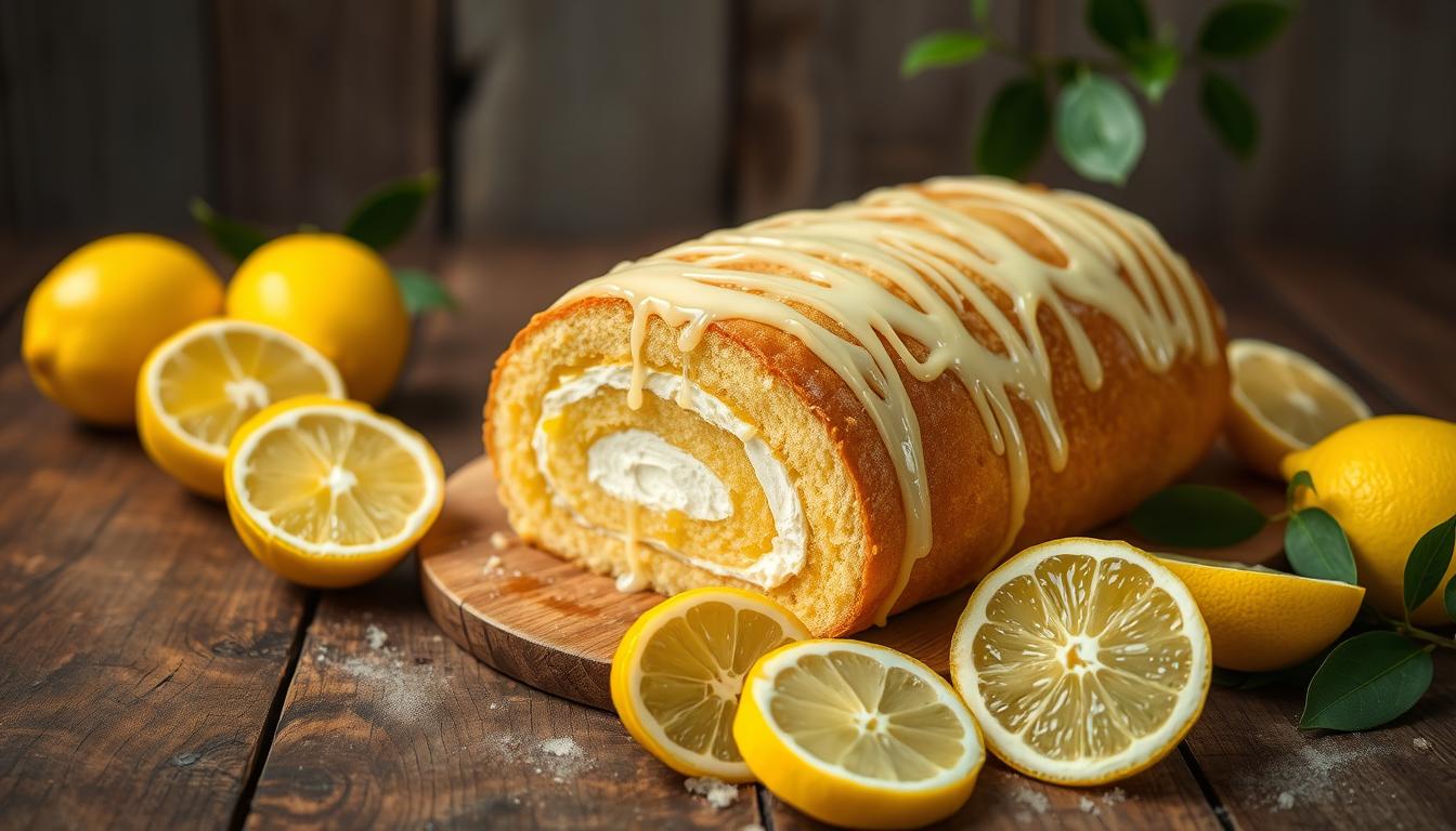 Luscious Lemon Cream Roll Cake with Lemon Glaze