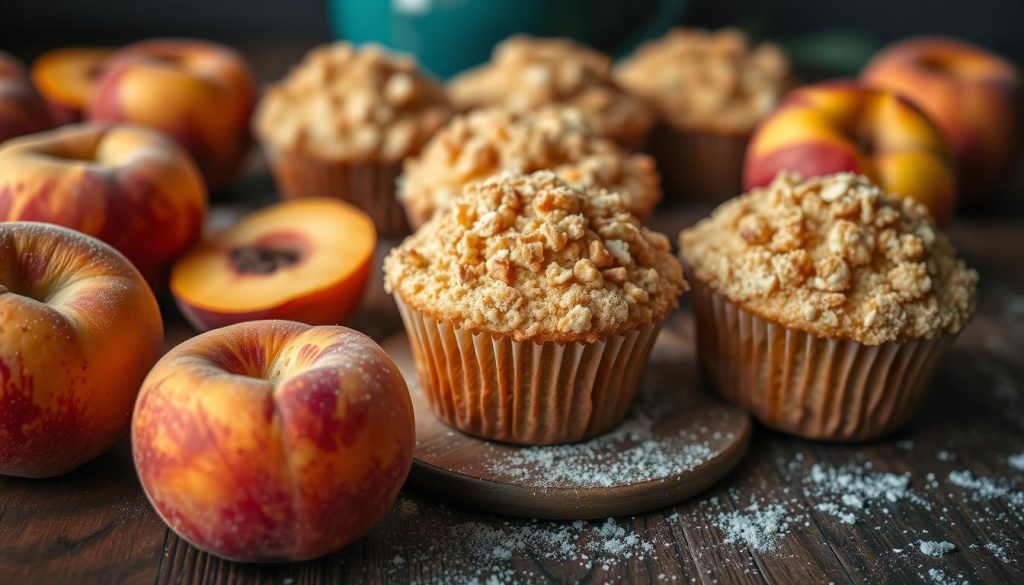 Peach Muffins with Crumble Topping